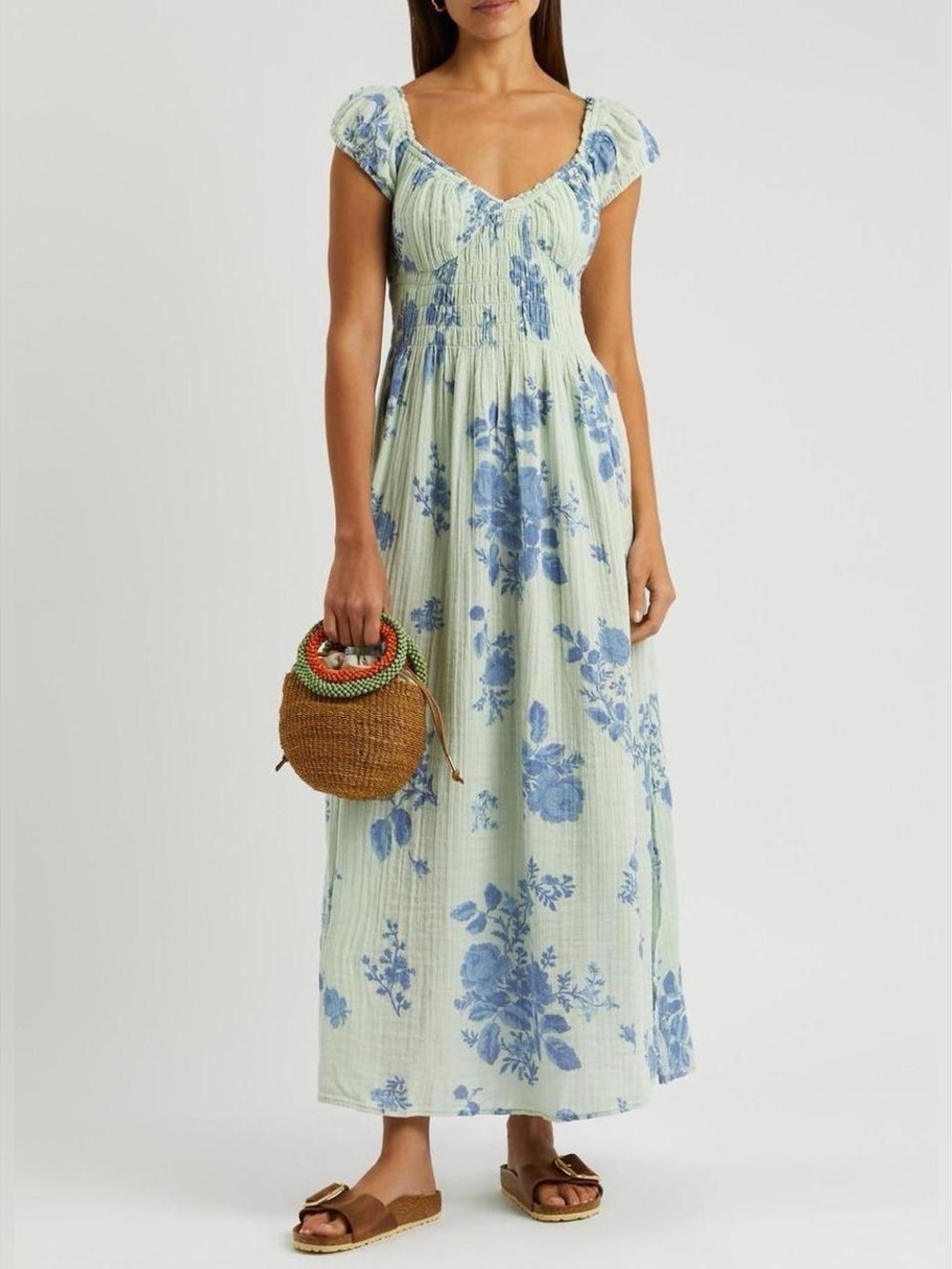 Free People teal Maxi Dress with Blue Floral Print
